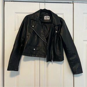 Cropped black leather jacket